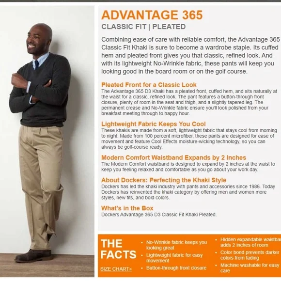 NWT Dockers 365 D3 Classic Fit Pleated Pant in British Khaki, 32x34 - Picture 3 of 7